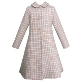 Abrigo Juvenil Cuadro Escocés Café y Blanco para Niña - Gerat